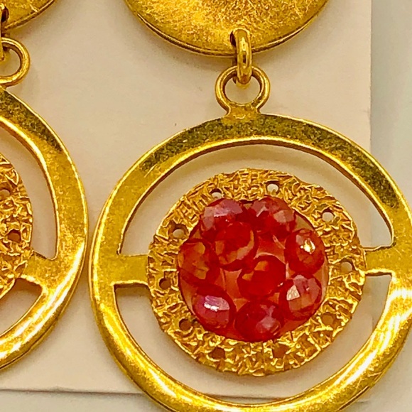 Vintage Barbiecore Gold and Pink-Red Earrings - Picture 3 of 4